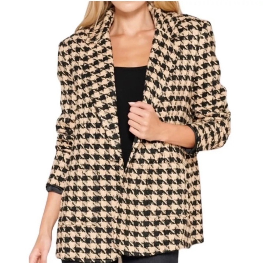 Amaryllis oversized houndstooth lined blazer jacket size M